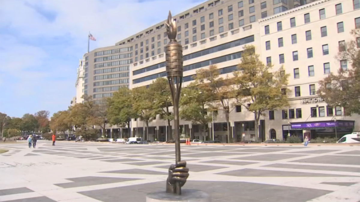 Un art de la torche Tiki se moquant de Trump écrasé par des hommes avec des planches à roulettes – NBC4 Washington